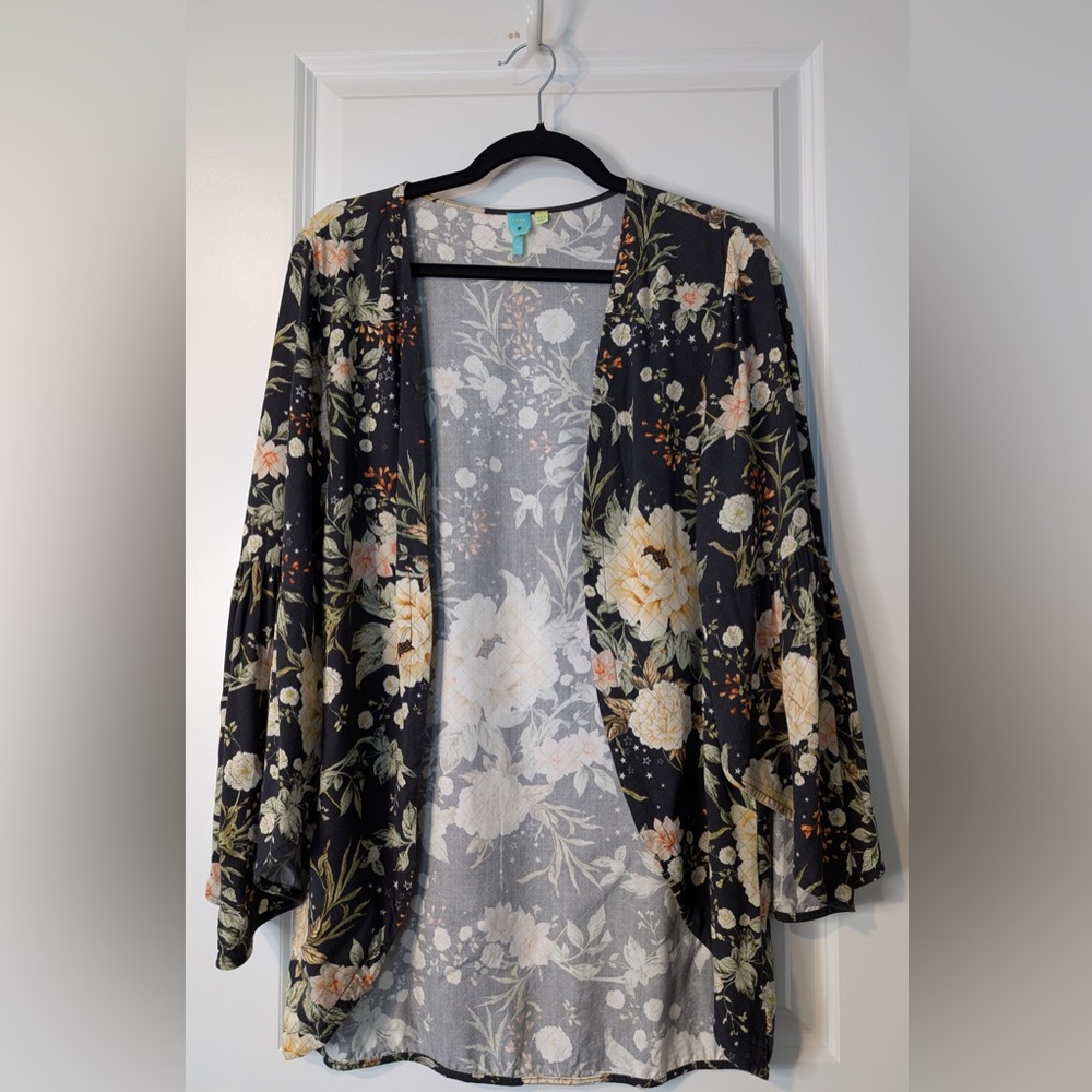 Farm Rio Anthropologie Kimono Floral Bell Sleeve One Size